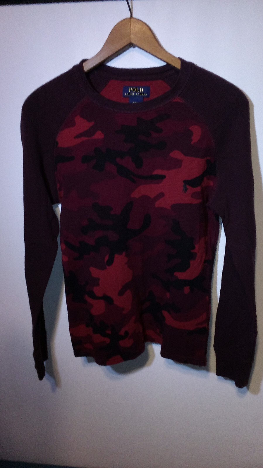 Polo Ralph Lauren camicia uomo taglia small rossa mimetica waffle maglia termica outdoor pony