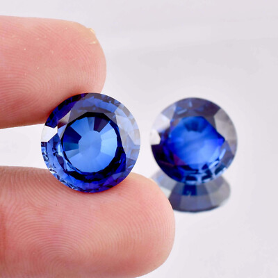 1 Pair 16x16 MM Natural Royal Blue Ceylon Sapphire Round Cut Loose Gem Certified