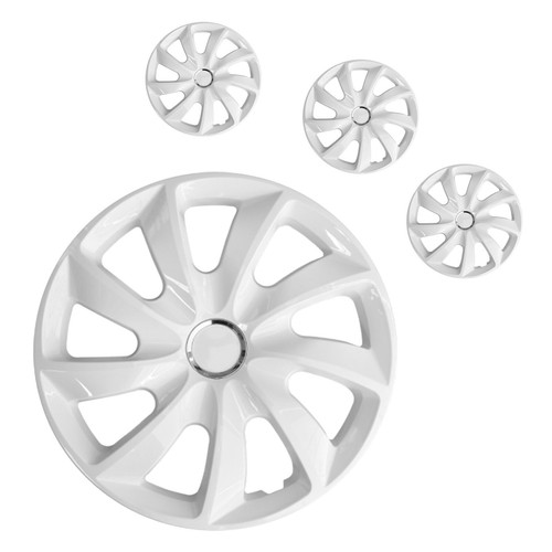 Jeu De 4 Enjoliveurs Disques Action DOUBLECOLOR Blanc-Noir Pour Jantes 15 Pouces | Poignées De Montage, Pas D'outil Nécessaire