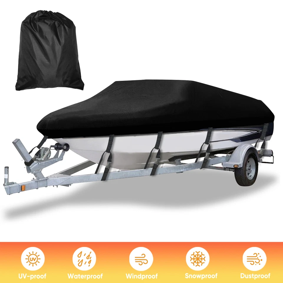 NEVERLAND NB-A300-8 Waterproof V-Hull Boat Cover 17-19Ft Black Trailerable