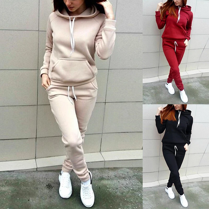 Hoodie Tracksuit Pants Tops Sweatshirt Sports Sweat Suit Women Casual 2Pcs  S D