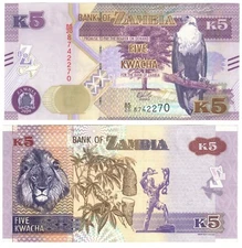 2020  Zambia P57c 5 Kwacha Banknote UNC new