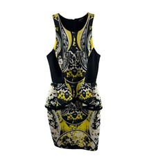 River Island Abstract Printed Peplum Scuba Neoprene Bodycon Dress US 4 UK 8