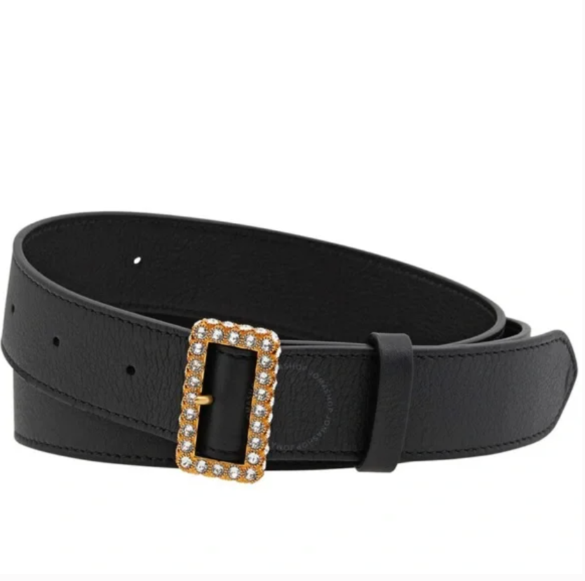 Burberry Crystal Gold Buckle Black Leather Belt Size Small  display picture 1