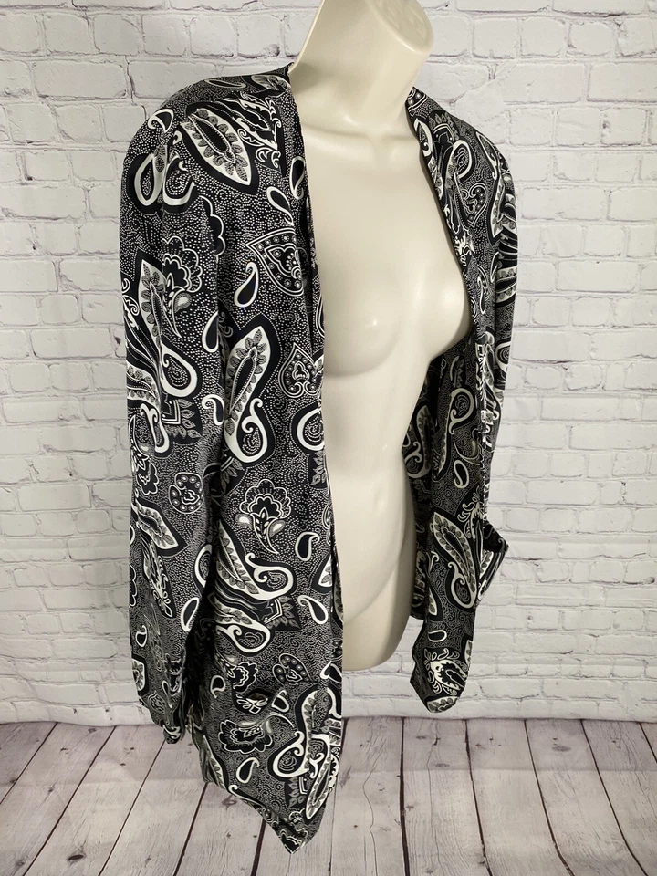 VTG Classics Leslie Fay Black White Paisley Open Front Lightweight Cardigan 14 - Image 2 of 4