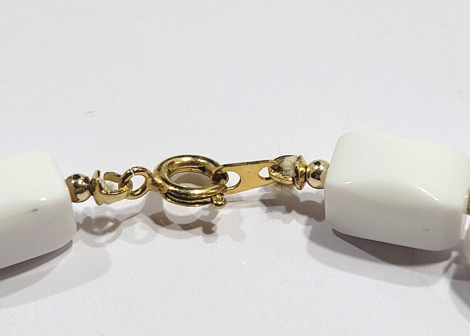 White Rounded Side Rectangle Bead w Gold Tone Sep… - image 8