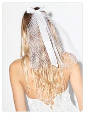 Satin Bow Netted Mesh Veil Clip - White - Hair Veil Clip for Women - Classic ...