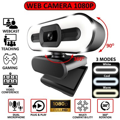 Webcam Full HD 1080P for PC Desktop/Laptop Auto Focus Web Camera with Microphone