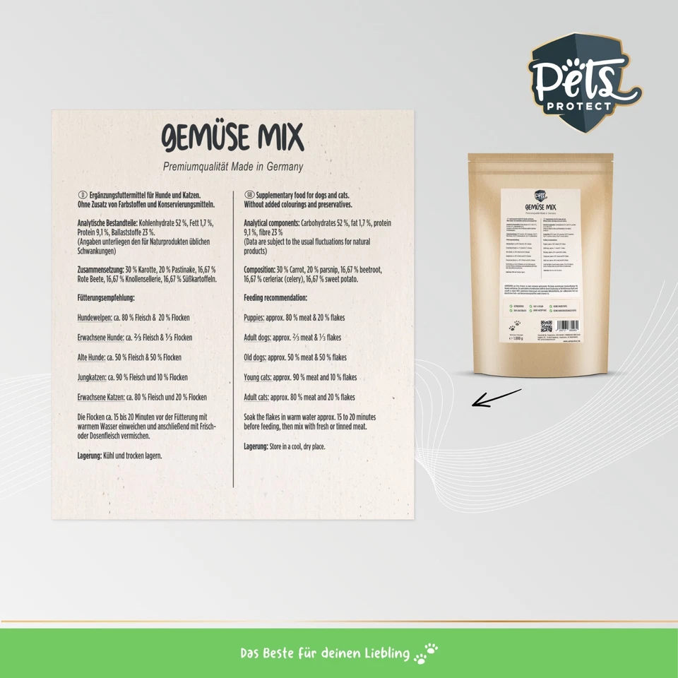 GEMÜSEMIX für Hunde & Katzen | 1.000g | Premium Gemüse Futterflocken Barf Zusatz - Bild 3 von 4
