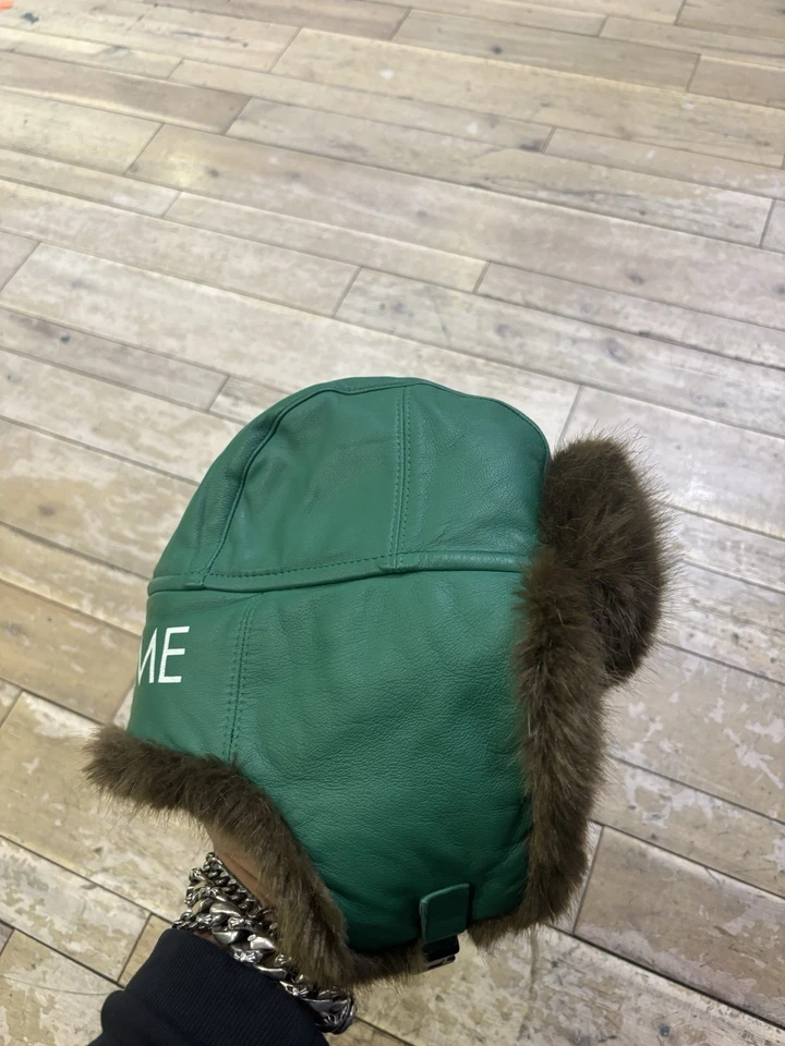 Talla O/S- Supreme Sombrero Tropa Cuero Verde Borde Piel Sintética Foto 2 de 4