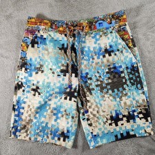 Robert Graham Shorts Mens 32 Blue Pixel Print Classic Fit Polyester Swim Trunks