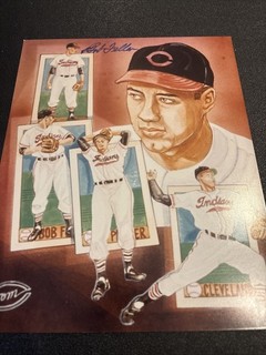 BASEBALL SIGNED BOB FELLER (HOF) 8x10 GLOSSY PHOTO ”PITCHING POSES CARICATURE”