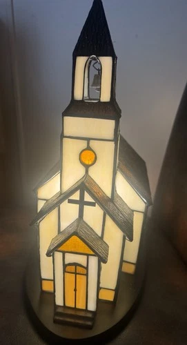 Tiffany Style Lamp Stained Glass Church Table Light Vintage Collectible 😍15%OFF