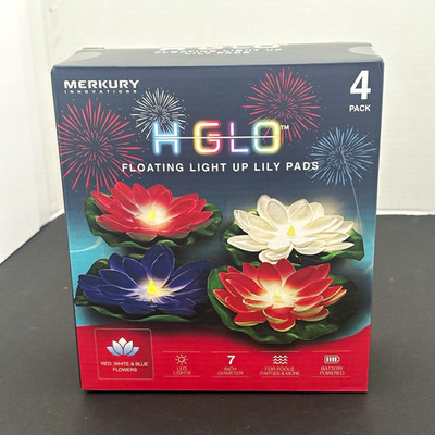 Merkury Innovations HGLO Floating Light-Up Lily Pads 4 Pack 7in LED Battery