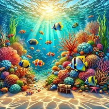 Fish Diamond Art Kits for Adults,5D Sea Coral Reef Landscape Diamond Painting Ki