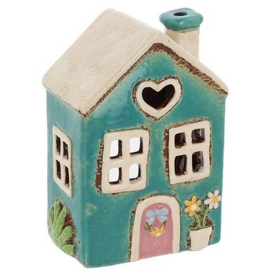 Village Pottery Garden Heart House Teelicht türkis