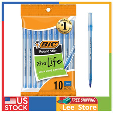 10-Count Pack BIC Round Stic Xtra Life Blue Ballpoint Pens, Medium Point 1.0mm