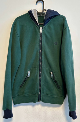Fred Perry Zip Hoodie Green Mens L Hooded Sweatshirt Logo