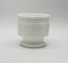Vintage White Paneled Milk Glass Jardiniere Vase Planter 4.5" Footed Design