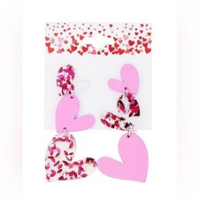 NWT Pink Heart Dangle Earrings Silver Tone
