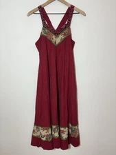 Young Edwardian Vintage 70s Dress Size 9 Burgundy Prairie Peasant Floral