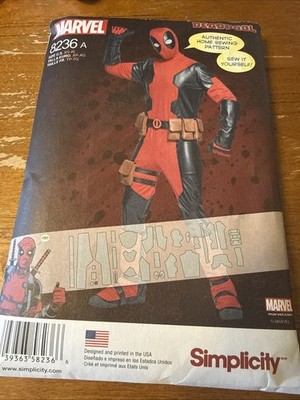 Simplicity Marvel 8236 Deadpool Costume Mens Size A (XS, S, M, L, XL) 2016