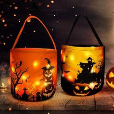 2pcs Halloween Candy Bucket with LED Light Trick or Treat Bags Basket