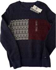 Tommy Hilfiger Fair Isle Flag Crew Neck Sweater Size S/P NWT Heavy Nice