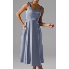 AW BRIDAL 8 M dusty blue Asa satin bridesmaid tea length midi dress NEW 0b13