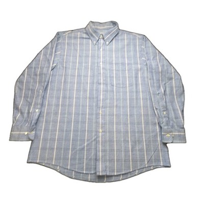 Vintage 90s Arrow Dover USA Blue Windowpane Dress Shirt 17 32/33