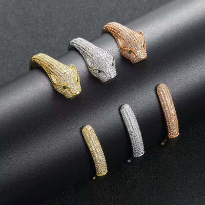 4CT Lab Created Diamond Leopard Bracelet Iced Animal Cuff Brace 14K Gold Plated