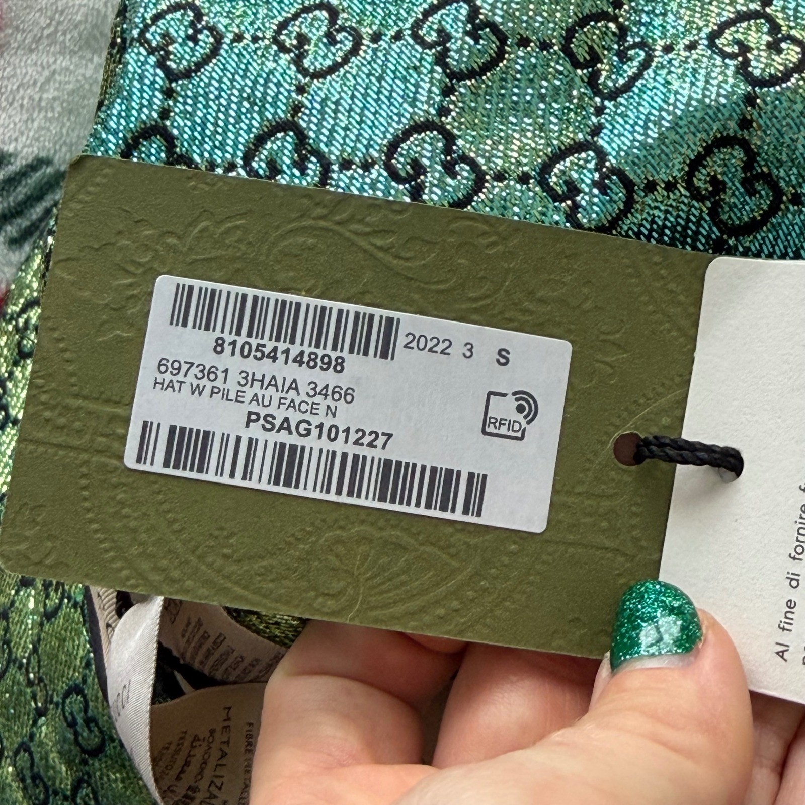 Auth Gucci Hat Bucket Style Reversible Green Metallic GG Monogram Size S Retro thumbnail 5