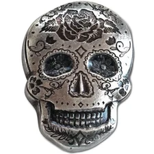 2 oz Antique Monarch Day of the Dead Rose Silver Skull (New)