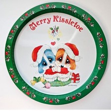 Sad Sam & Honey Christmas Tin Tray Giordano 1988 Merry Kissletoe Puppy Love Dogs