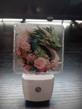 Dragon Night Light Plug-In LED Floral Fantasy Green Dragon Roses Decorative Lamp