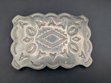 VINTAGE SOUTHWESTERN SOLID NICKEL SILVER NATIVE AMERICAN BELT BUCKLE