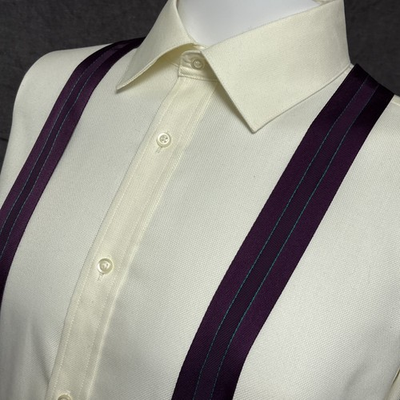 #ad Trafalgar Suspenders Braces Purple Green Striped Grosgrain Leather Button Y Back $55.99