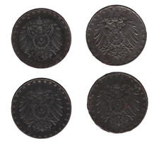 1916 & 1917 Germany 10 Pfennig Coins x4 – WWI Lot
