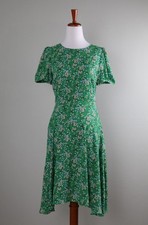 ANN TAYLOR LOFT $110 Green Floral Pleated Sleeve Swing Dress Size 2 Petite