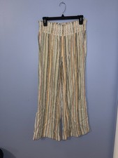 Indigo Rein Colorful Linen Pants, Stretchy Waist, Size L