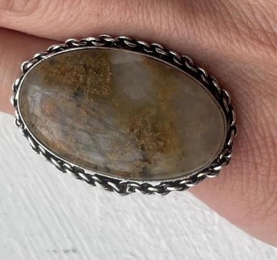 Oversized Moss Agate Ring 925 Sterling Silver Artisan Statement Size 6