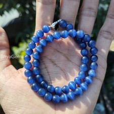 AAA Blue Sapphire Smooth Round Beads Necklace . 8mm Round Blue Sapphire Necklace