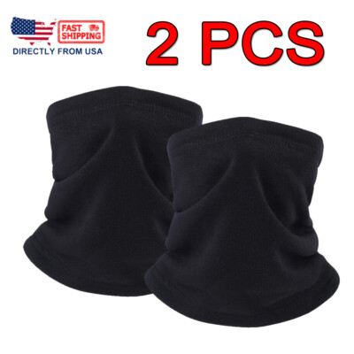 2-Pack Winter Neck Gaiter Fleece Face Mask – Thermal, Windproof, One Size Black