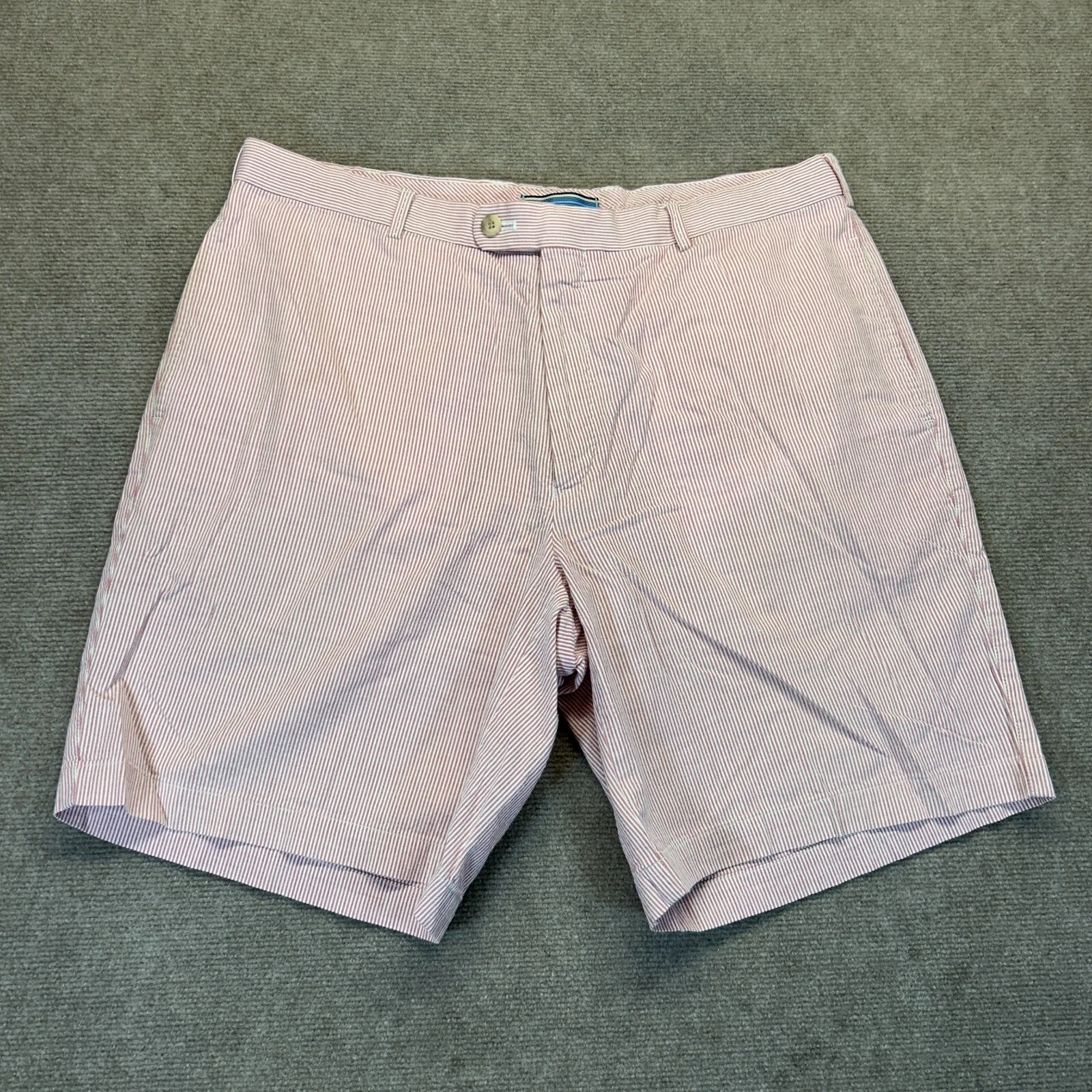 Peter Millar Pinstripe Shorts Men's 36 Red White Stretch Cotton Golf Prep 9"
