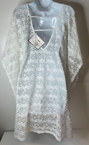 Blue Island Women's XL White Beach Swim Cover Up Crochet Tunic Top NWT - Picture 4 of 9