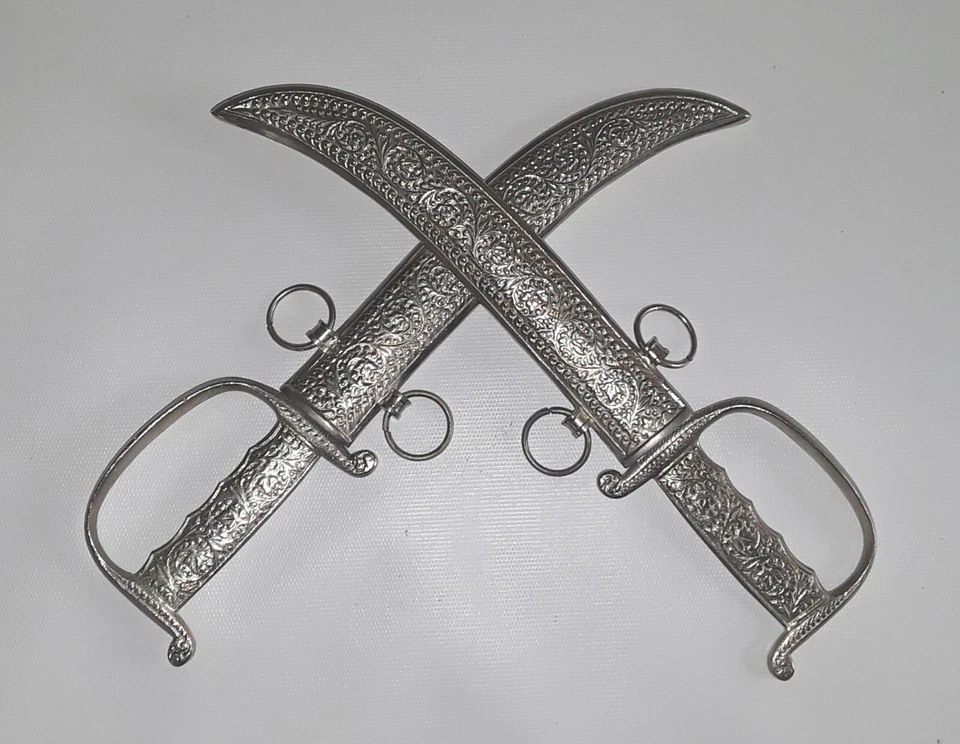 ANTIQUE MIDDLE EASTERN Silver KNIFE SWORDS AFGHAN PAIR ARABIC SHEATH SCABBARD - Image 3 of 4