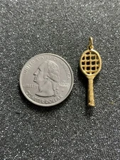 Tennis Racket Badminton Sports Gold Tone Metal Charm #40878