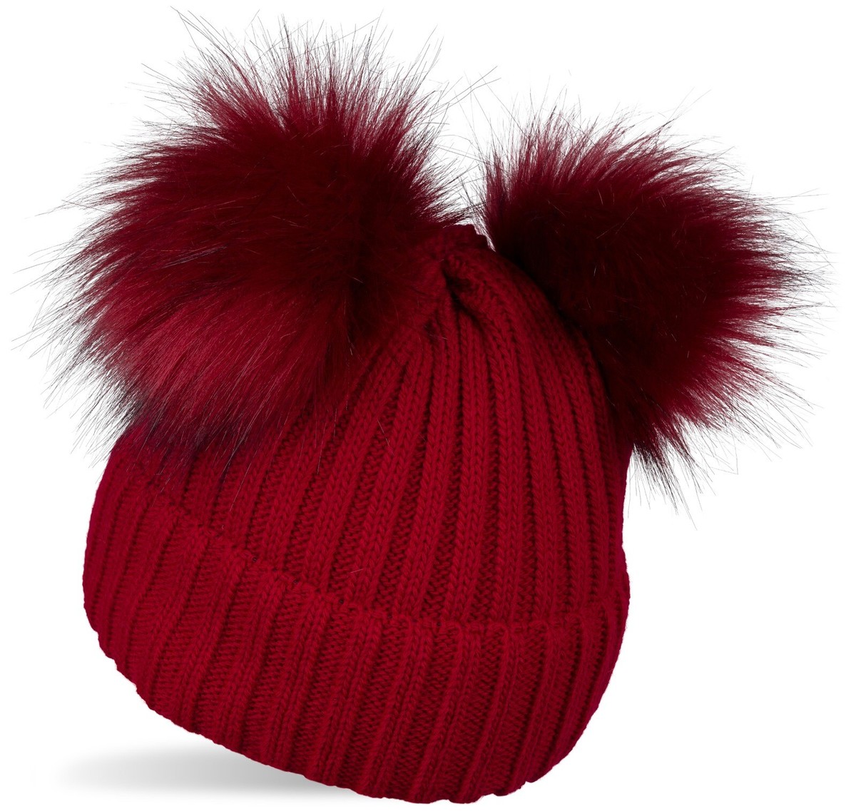 Bonnet à pompon tricoté pour enfants, deux pompon, doublure