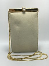 Vintage Cream Faux Snake Skin  Crystal Embelished Chain Strap Purse