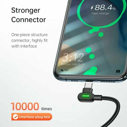 MCDODO Fast Charger Cable 90 Degree LED Light for iPhone Type-C USB - Picture 3 of 9